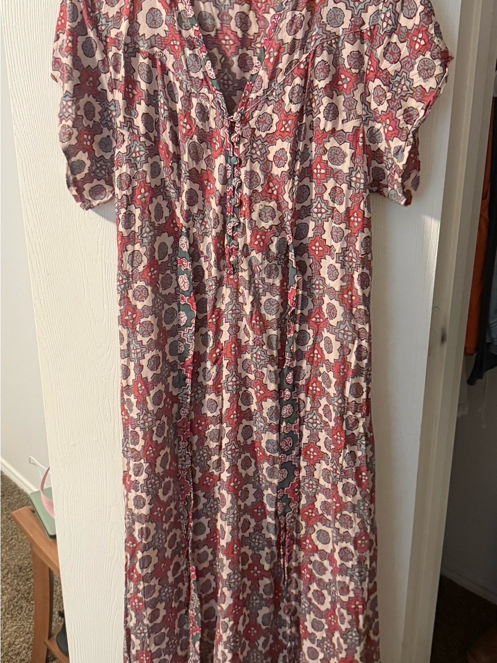 Natalie Martin Red and Cream Patterned Maxi Dress